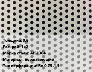 Лист перфорированный 0.6 1х2 Марка: AISI 304 нержавеющий Rv 0.75-1.5, шт, круглая цена от 14280 Тг / шт, где купить, условия доставки в Петропавловске и Северо-казахстанской области